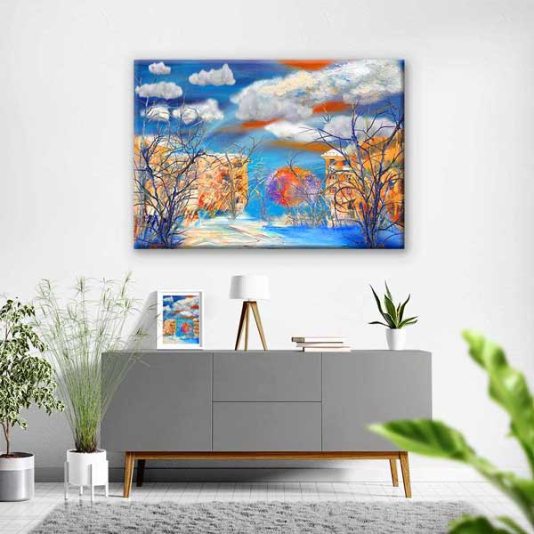 Soyut Kış Şehri ve Renkli Evler Kanvas Tablo 4397