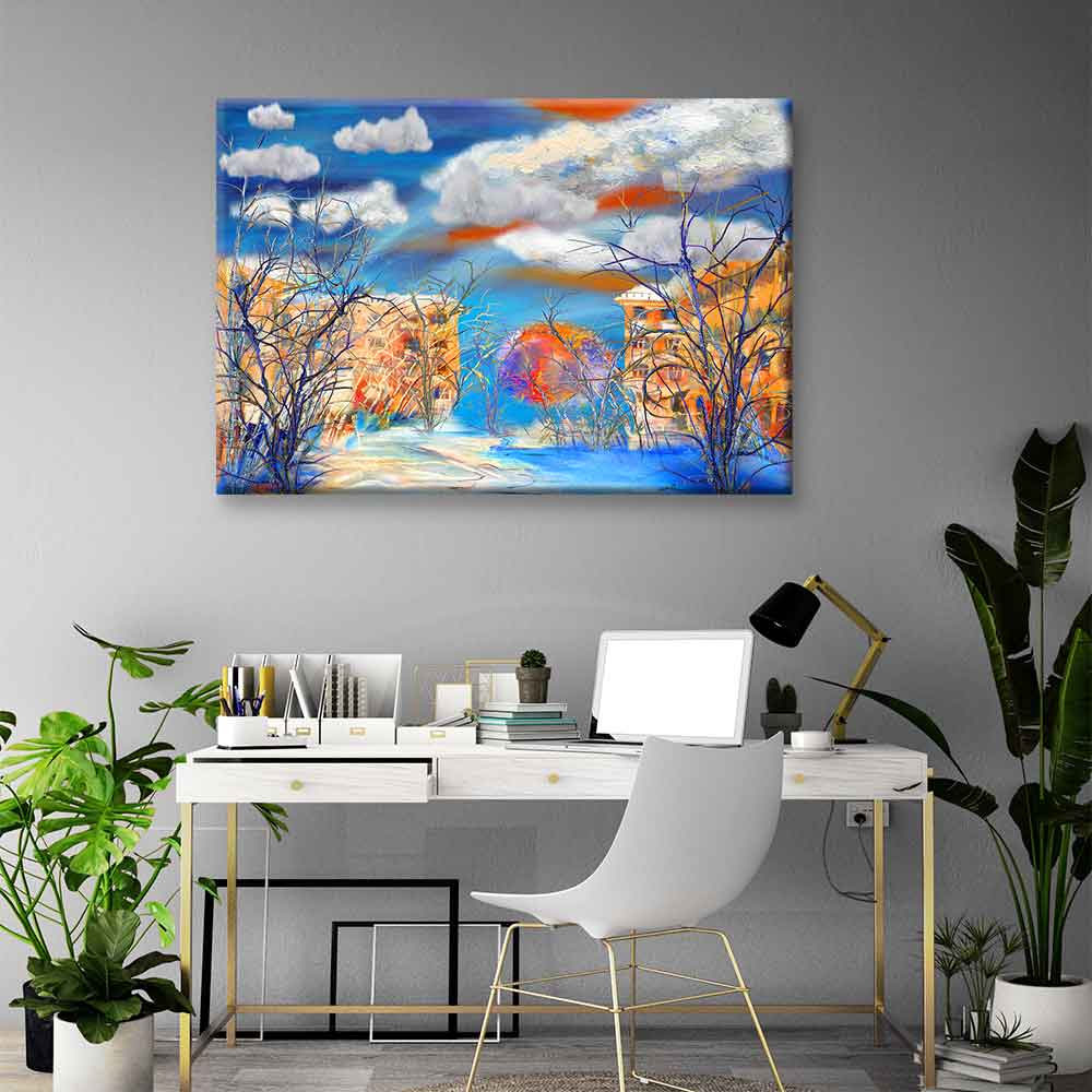 Soyut Kış Şehri ve Renkli Evler Kanvas Tablo 4397