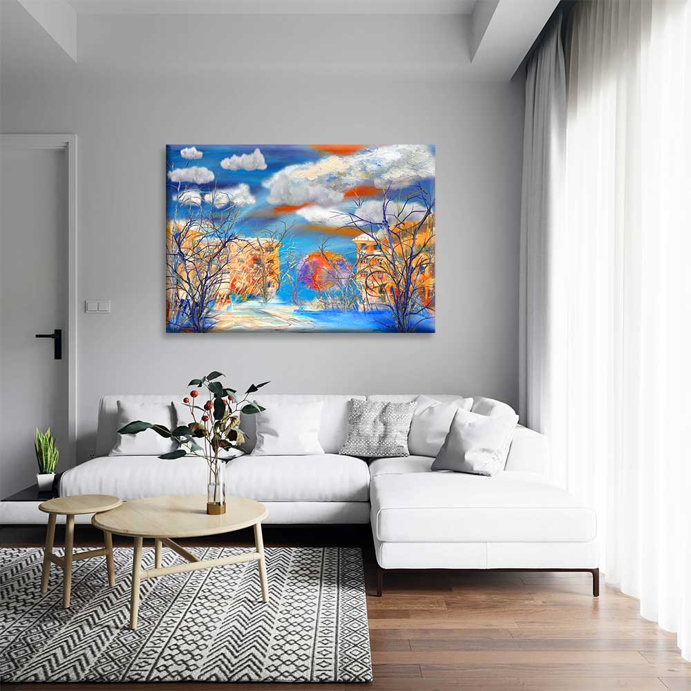 Soyut Kış Şehri ve Renkli Evler Kanvas Tablo 4397