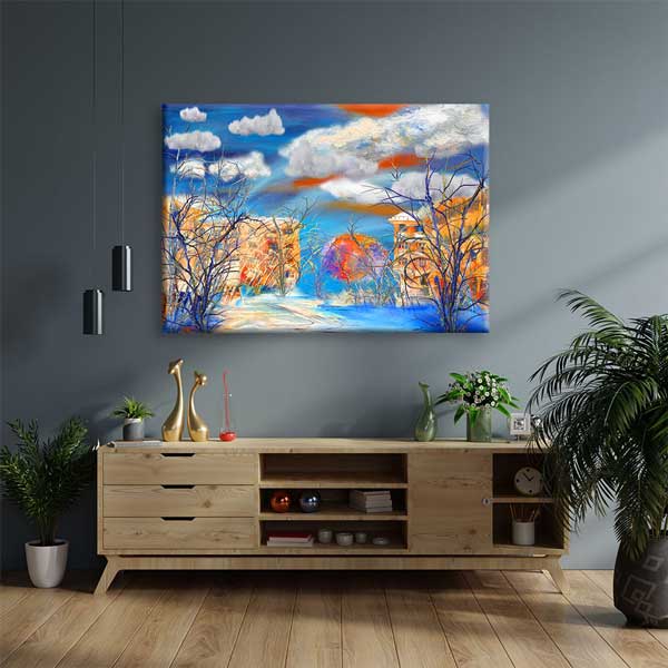 Soyut Kış Şehri ve Renkli Evler Kanvas Tablo 4397