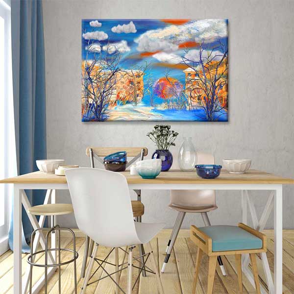 Soyut Kış Şehri ve Renkli Evler Kanvas Tablo 4397