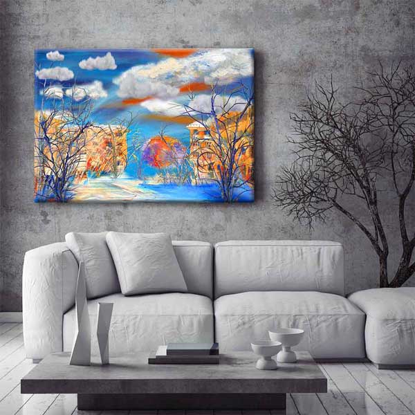 Soyut Kış Şehri ve Renkli Evler Kanvas Tablo 4397