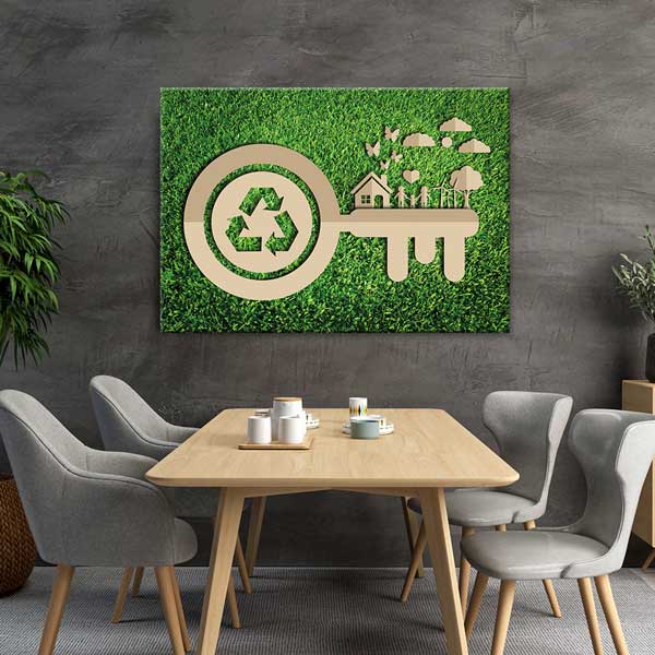 Çevre Dostu Yaşam Anahtarı Duvar Tablosu - Geri Dönüşüm Temalı Dekor – 3363