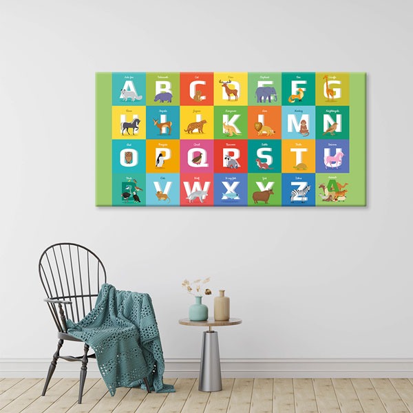 Bu renkli ve eğitici duvar tablosu çocuklara alfabeyi 10384