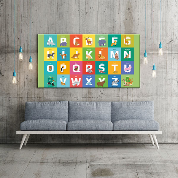 Bu renkli ve eğitici duvar tablosu çocuklara alfabeyi 10384
