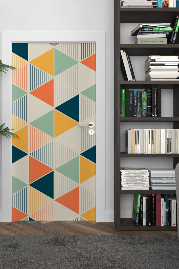 Geometrik Desenli Okul Kapı Giydirme 8633