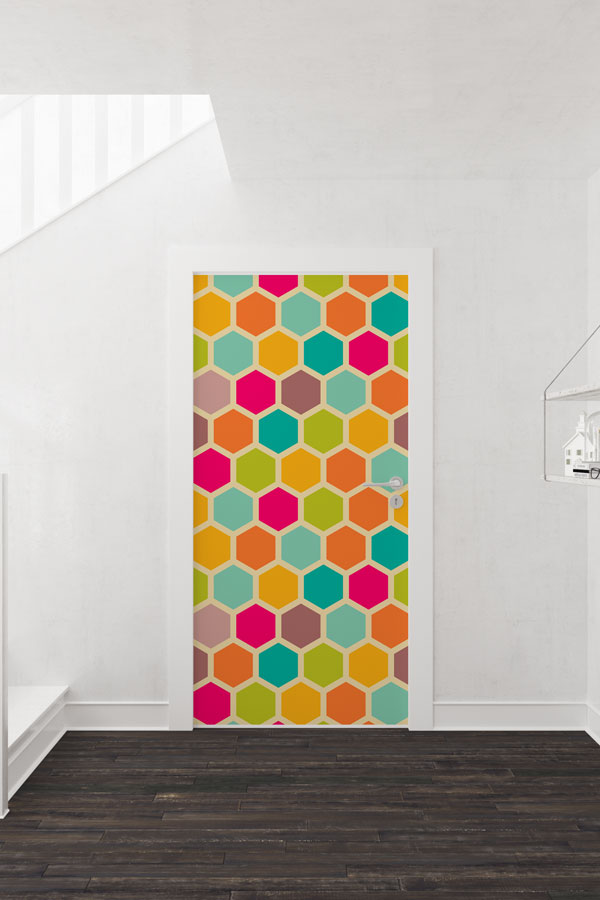 Renkli Petek Desenli Kapı Giydirme 8643