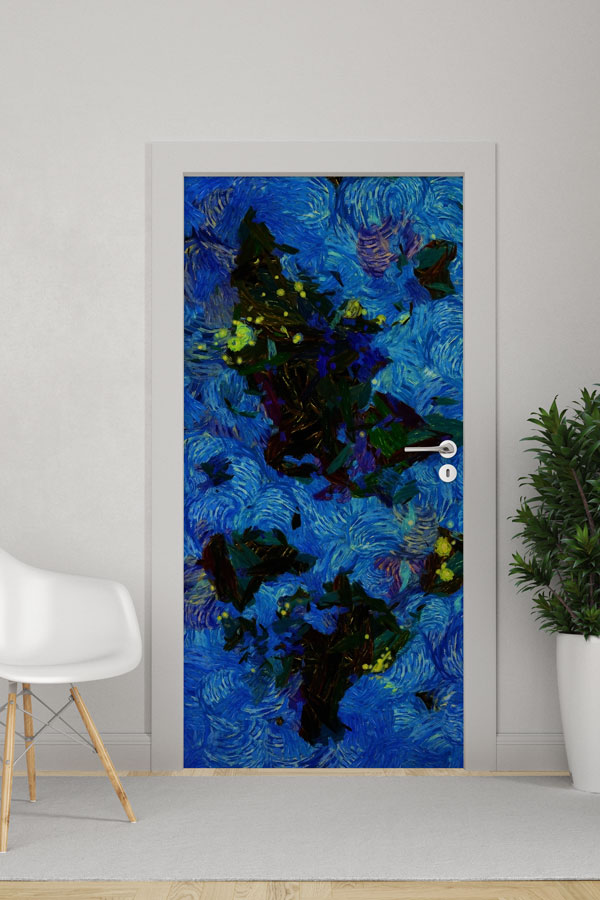 Soyut Mavi Dünya Haritası Kapı Giydirme - Sanatsal Okul Dekoru 8803