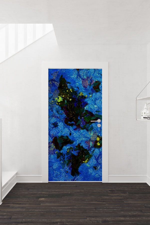 Soyut Mavi Dünya Haritası Kapı Giydirme - Sanatsal Okul Dekoru 8803