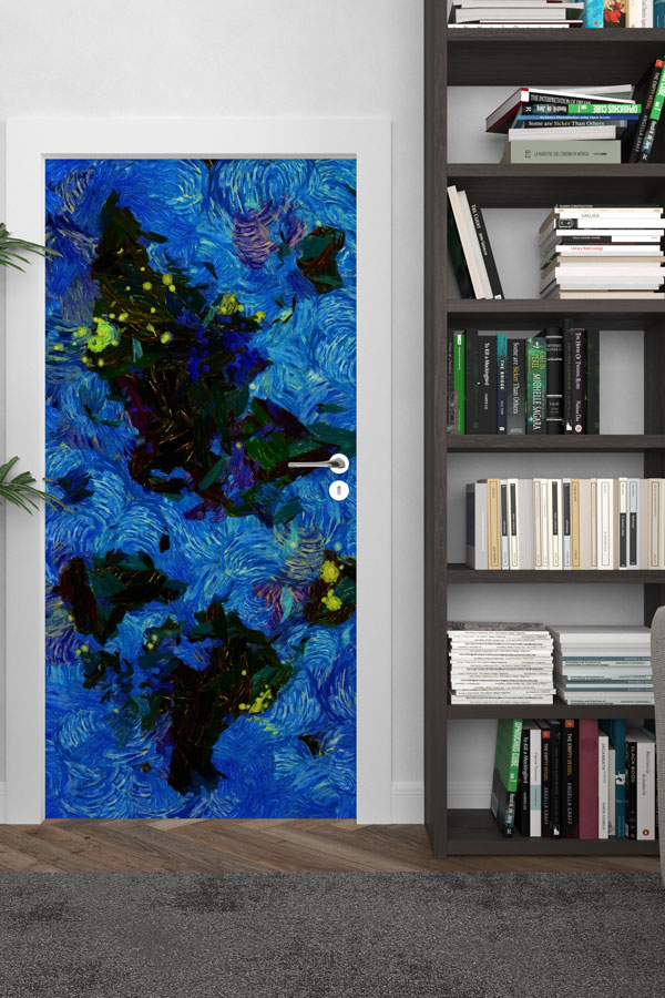 Soyut Mavi Dünya Haritası Kapı Giydirme - Sanatsal Okul Dekoru 8803