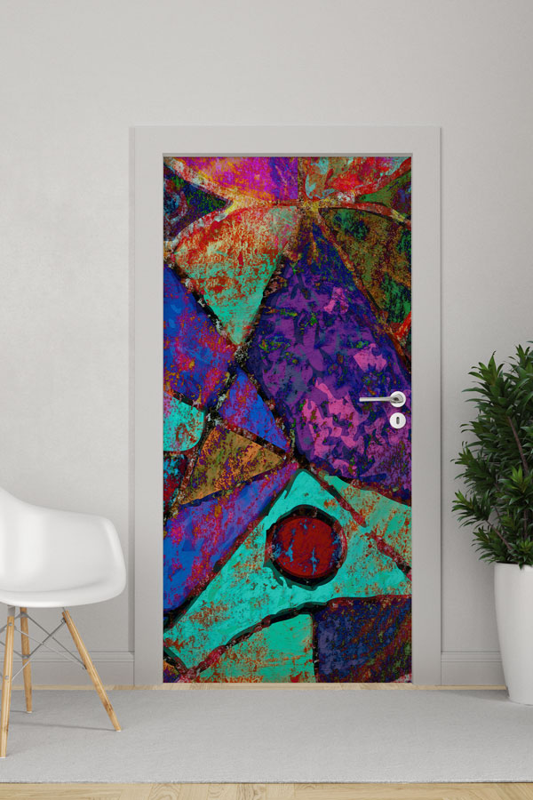Renkli Geometrik Soyut Sanat Kapı Giydirme Tasarımı 9216