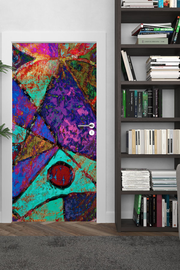 Renkli Geometrik Soyut Sanat Kapı Giydirme Tasarımı 9216