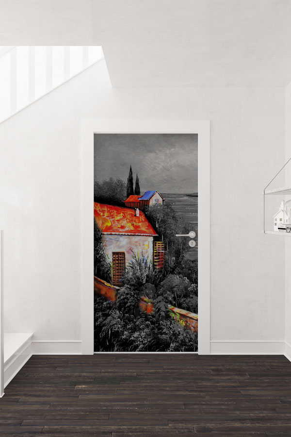 Kırmızı Çatılı Ev Manzaralı Kapı Tasarımı 9271