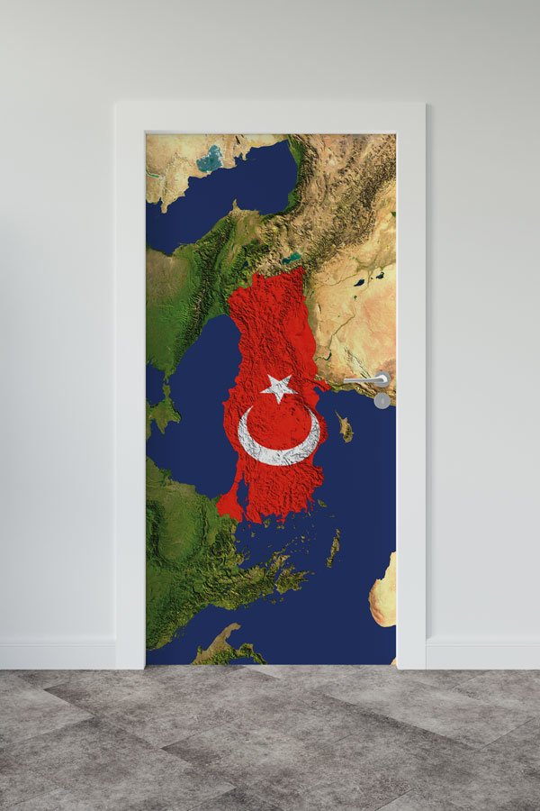 Türkiye Haritası ve Bayraklı Kapı Giydirme - Okul Sınıf Kapısı Dekoru 8795