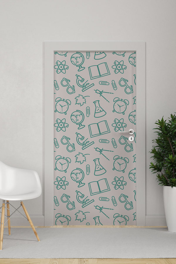 "Eğitim ve Bilim İkonları" Desenli Kapı Giydirme 9204