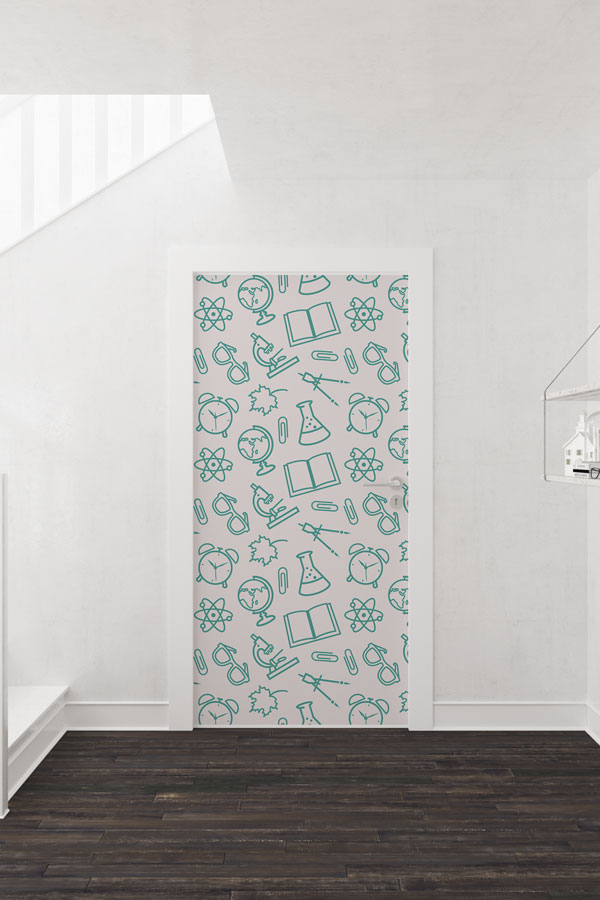 "Eğitim ve Bilim İkonları" Desenli Kapı Giydirme 9204