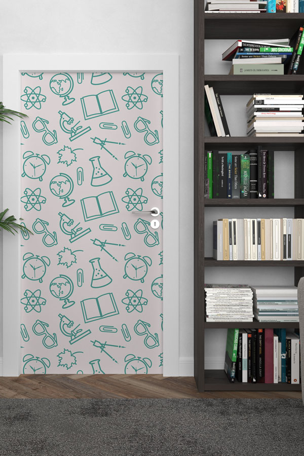 "Eğitim ve Bilim İkonları" Desenli Kapı Giydirme 9204