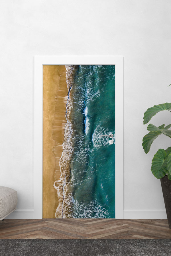 Yukarıdan Kumsal ve Dalgalar Manzaralı Kapı Giydirme 9854