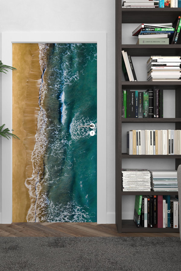 Yukarıdan Kumsal ve Dalgalar Manzaralı Kapı Giydirme 9854
