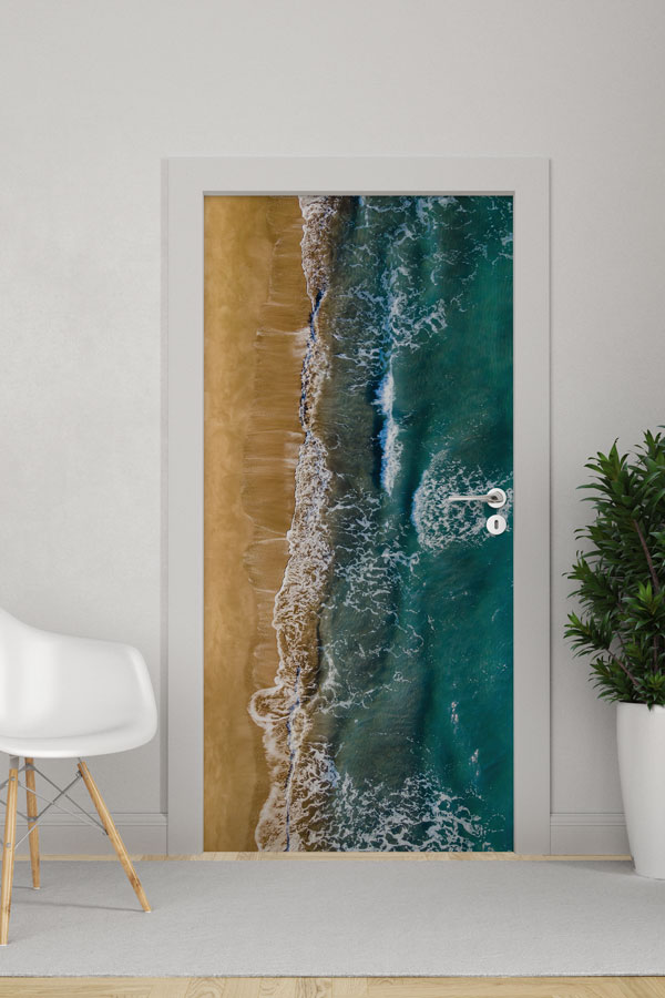 Yukarıdan Kumsal ve Dalgalar Manzaralı Kapı Giydirme 9854
