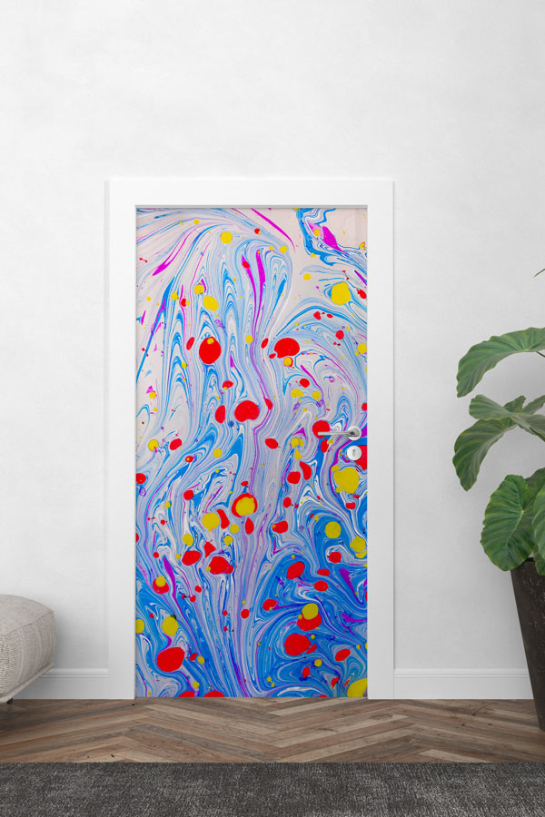 Renk Damlacıklı Ebru Esintili Soyut Kapı Giydirme 9881