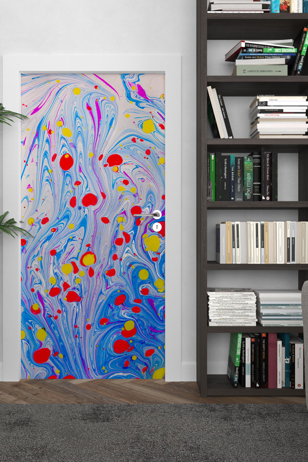 Renk Damlacıklı Ebru Esintili Soyut Kapı Giydirme 9881