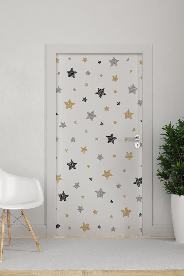 Yıldızlı Okul Kapısı Giydirme - Fen & Teknoloji Temalı Dekoratif Baskı 8562