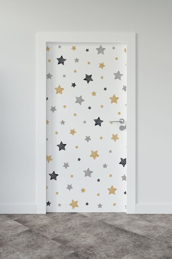 Yıldızlı Okul Kapısı Giydirme - Fen & Teknoloji Temalı Dekoratif Baskı 8562