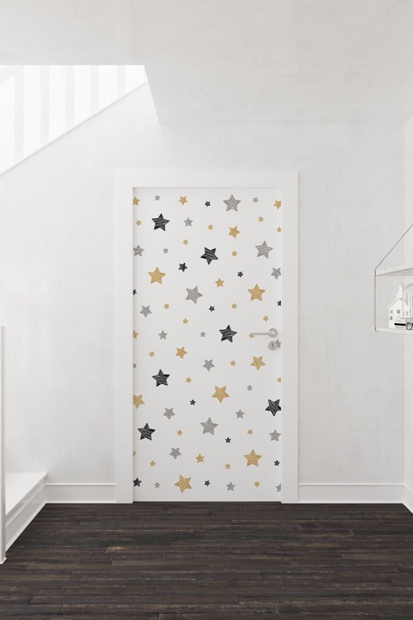 Yıldızlı Okul Kapısı Giydirme - Fen & Teknoloji Temalı Dekoratif Baskı 8562