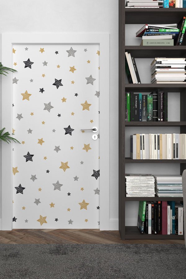 Yıldızlı Okul Kapısı Giydirme - Fen & Teknoloji Temalı Dekoratif Baskı 8562