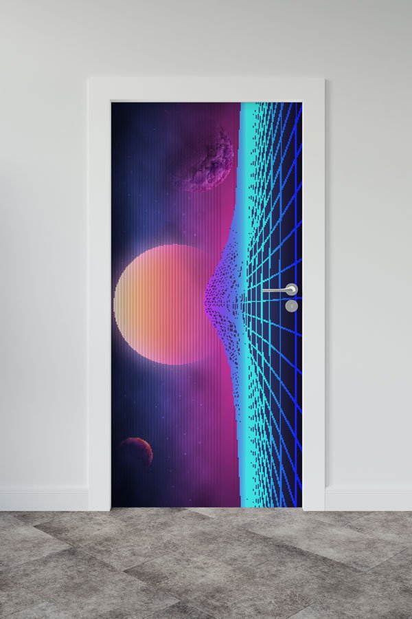 Retro Uzay Temalı Okul Kapısı Giydirme - Fen & Teknoloji Sınıfları İçin 8609