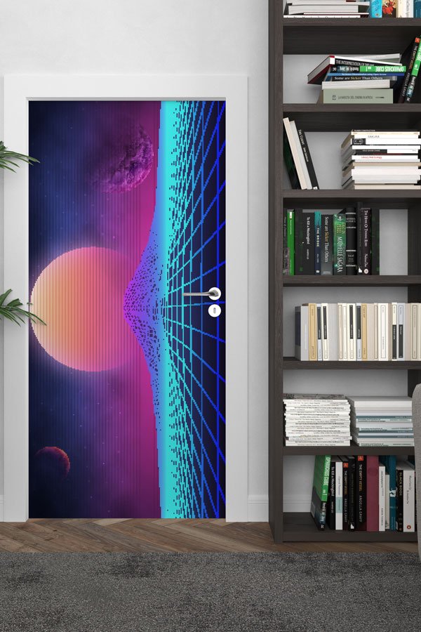 Retro Uzay Temalı Okul Kapısı Giydirme - Fen & Teknoloji Sınıfları İçin 8609