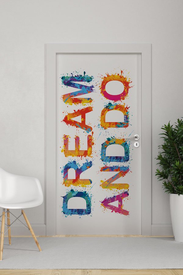 İngilizce "Hayal Et ve Yap" Motivasyon Kapı Giydirmesi 8734