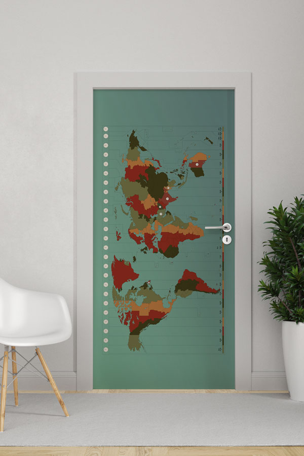 Ülke Bayraklı Dünya Haritası Kapı Giydirme 8820