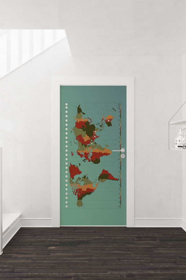 Ülke Bayraklı Dünya Haritası Kapı Giydirme 8820