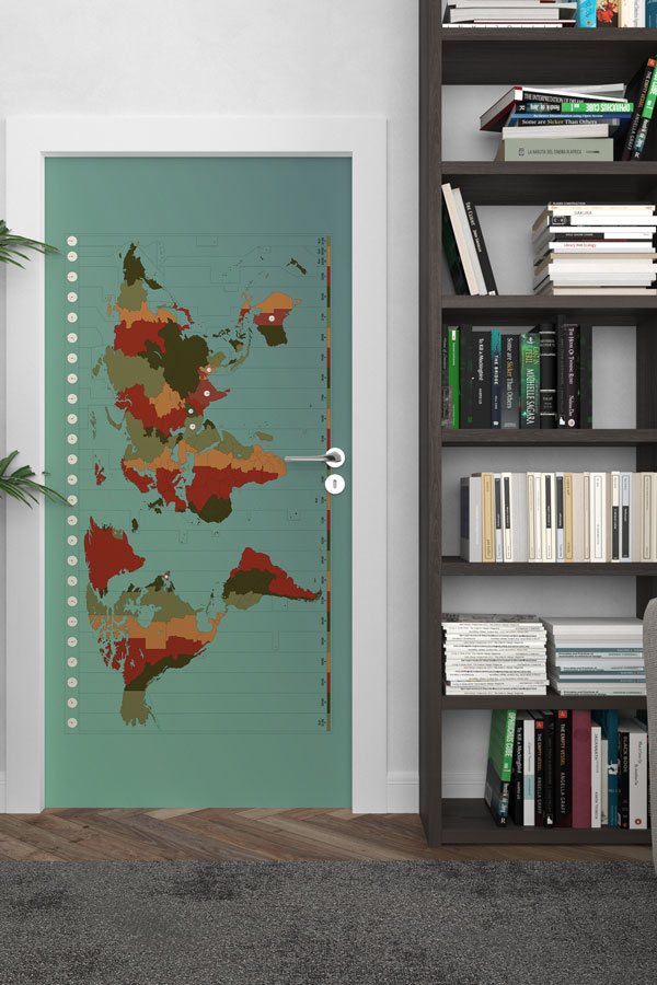 Ülke Bayraklı Dünya Haritası Kapı Giydirme 8820