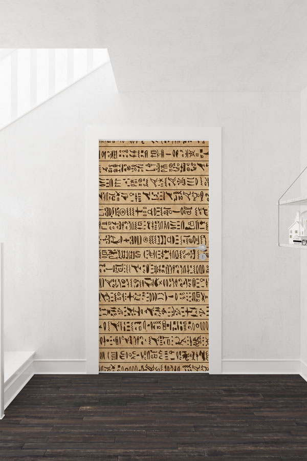 Antik Hiyeroglif Desenli Kapı Giydirme - Tarih Sınıfı Dekoru 8823