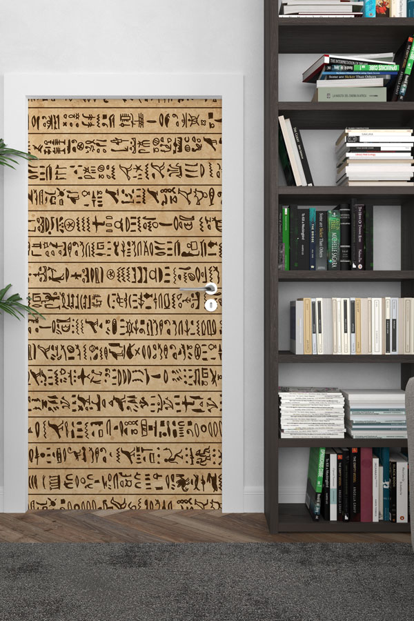 Antik Hiyeroglif Desenli Kapı Giydirme - Tarih Sınıfı Dekoru 8823