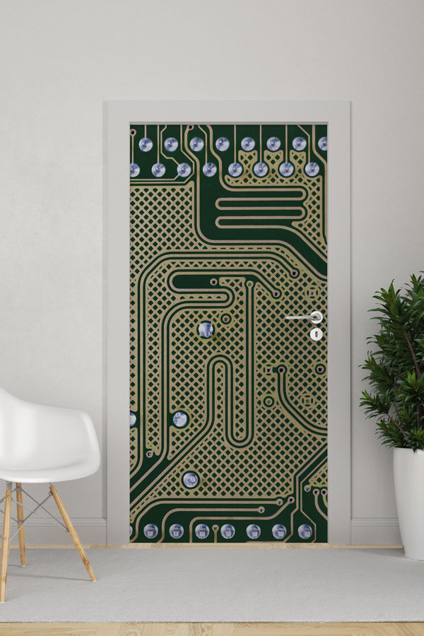 school-class-door-design-8889-0 Devre Kartı Desenli Kapı Giydirme - BT Sınıfı & Elektronik Temalı 8889