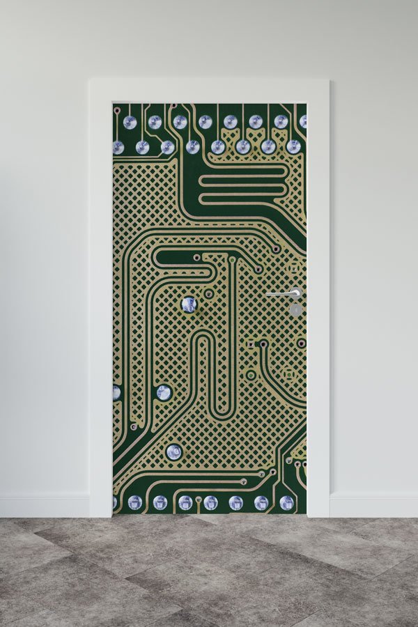 school-class-door-design-8889-00 Devre Kartı Desenli Kapı Giydirme - BT Sınıfı & Elektronik Temalı 8889