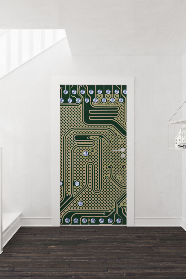 school-class-door-design-8889-01 Devre Kartı Desenli Kapı Giydirme - BT Sınıfı & Elektronik Temalı 8889