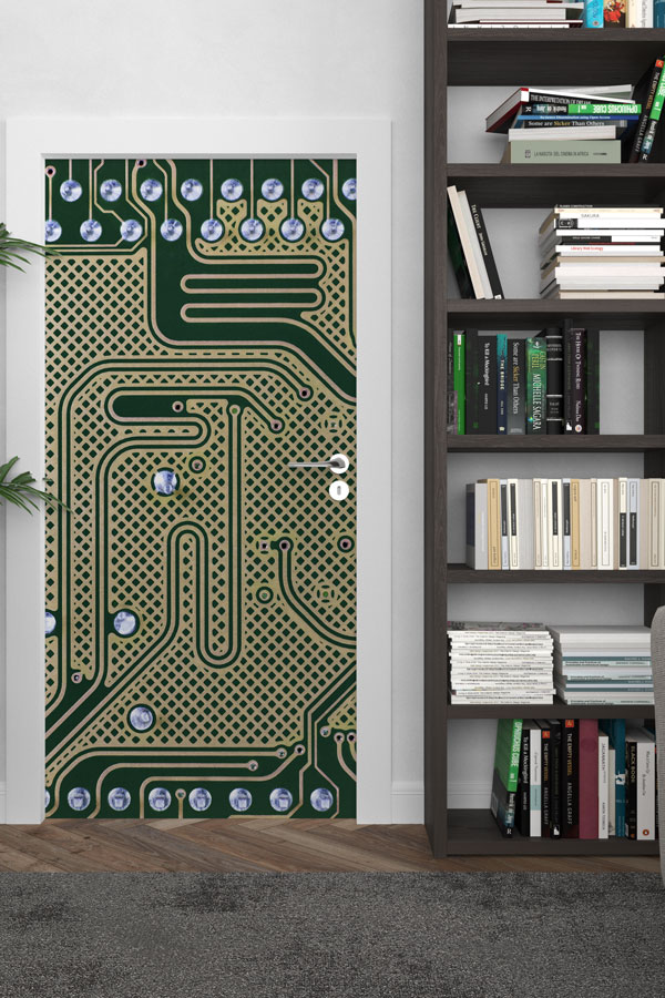 school-class-door-design-8889-02 Devre Kartı Desenli Kapı Giydirme - BT Sınıfı & Elektronik Temalı 8889