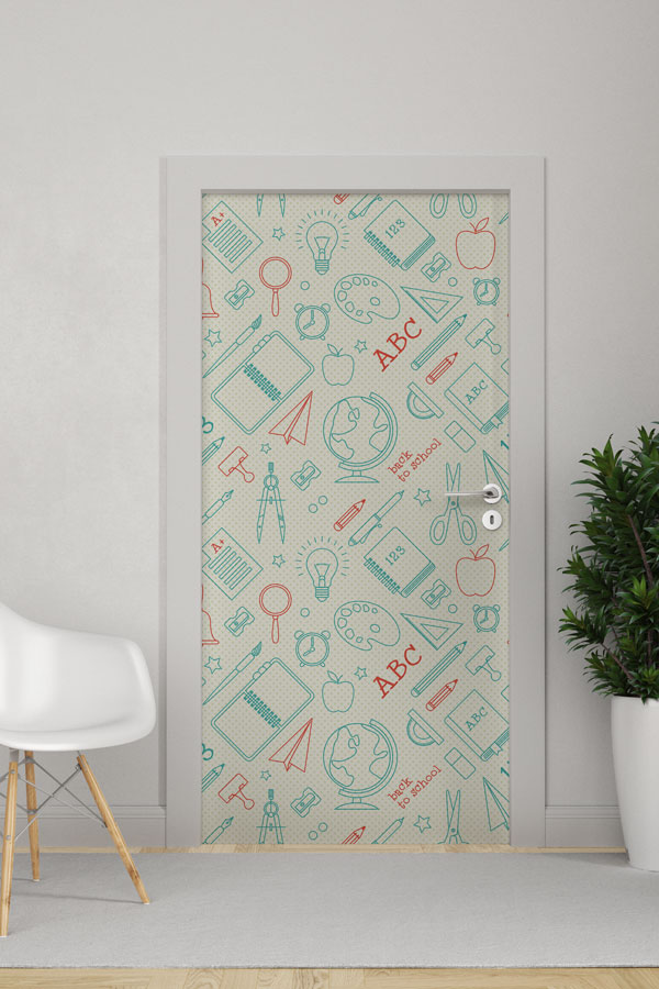 school-class-door-design-9185-0 "Okul Malzemeleri Desenli" Kapı Giydirme 9185