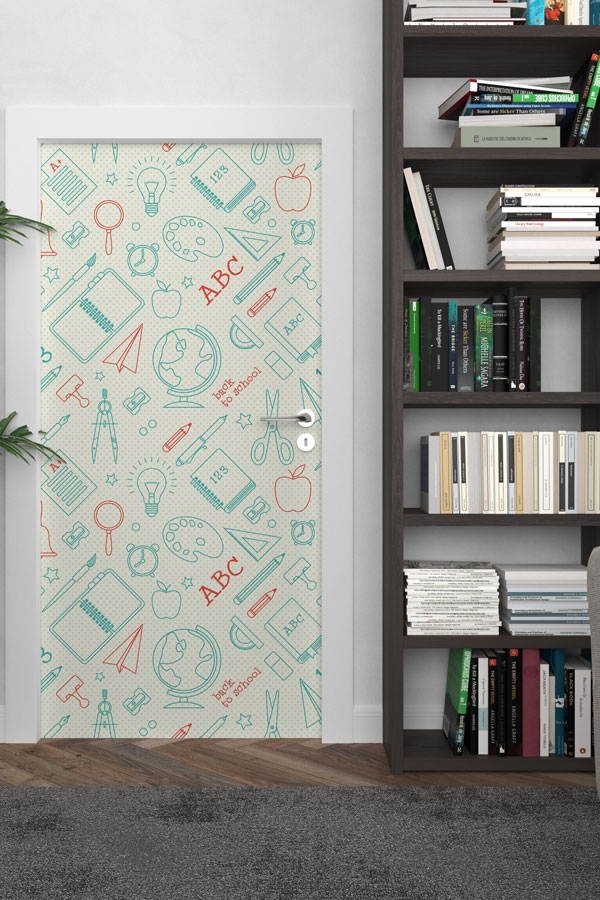 school-class-door-design-9185-02 "Okul Malzemeleri Desenli" Kapı Giydirme 9185