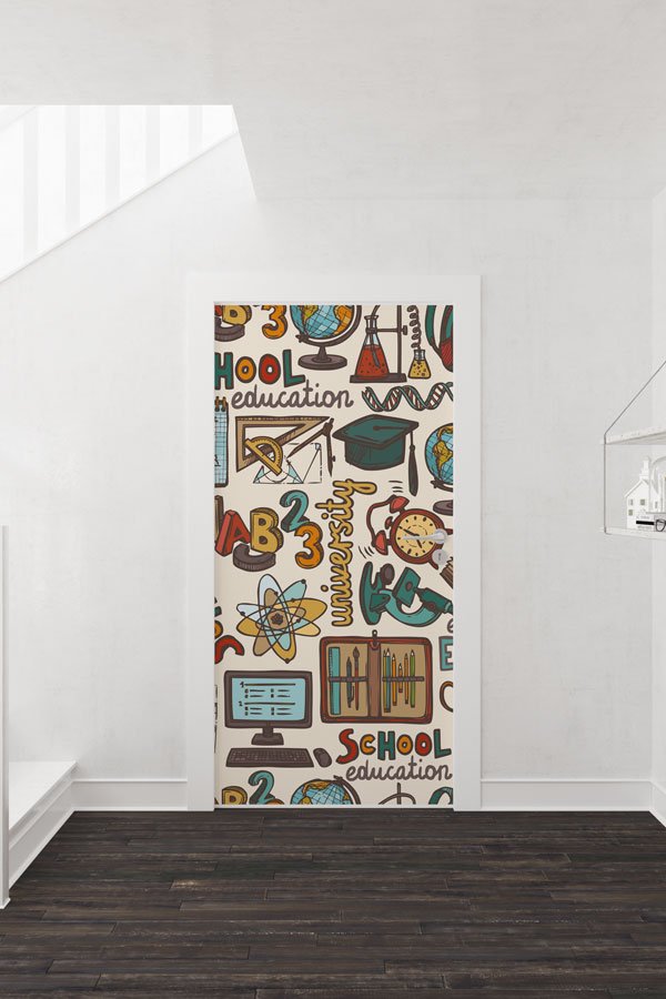 "Eğitim Konuları Doodle Desenli" Kapı Giydirme 9190