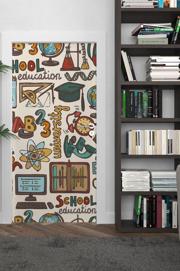 "Eğitim Konuları Doodle Desenli" Kapı Giydirme 9190