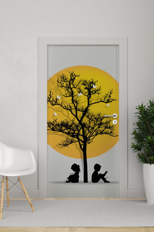 "Hayat Ağacı ve Okuyan Çocuklar" Kapı Giydirme 9191