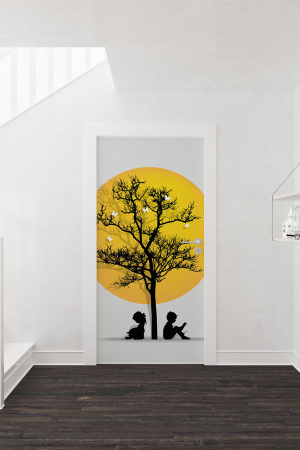 "Hayat Ağacı ve Okuyan Çocuklar" Kapı Giydirme 9191