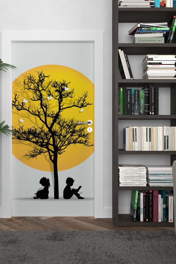 "Hayat Ağacı ve Okuyan Çocuklar" Kapı Giydirme 9191