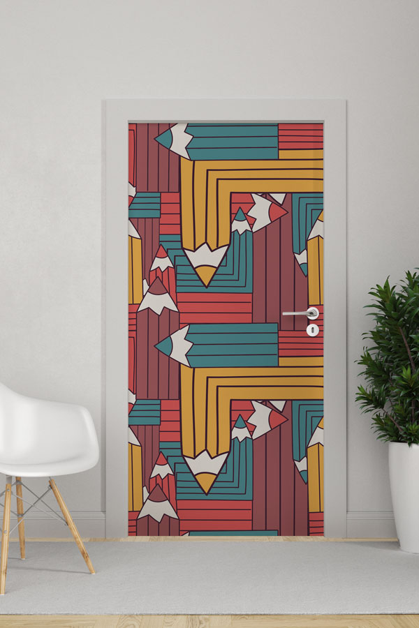 "Soyut Kalem Desenli" Kapı Giydirme 9198